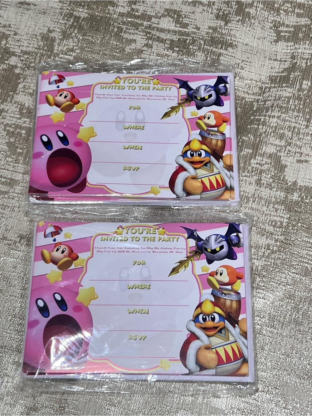 Kirby Birthday Invitations Flat Cards w/ Envelopes King Dedede Meta Knight
